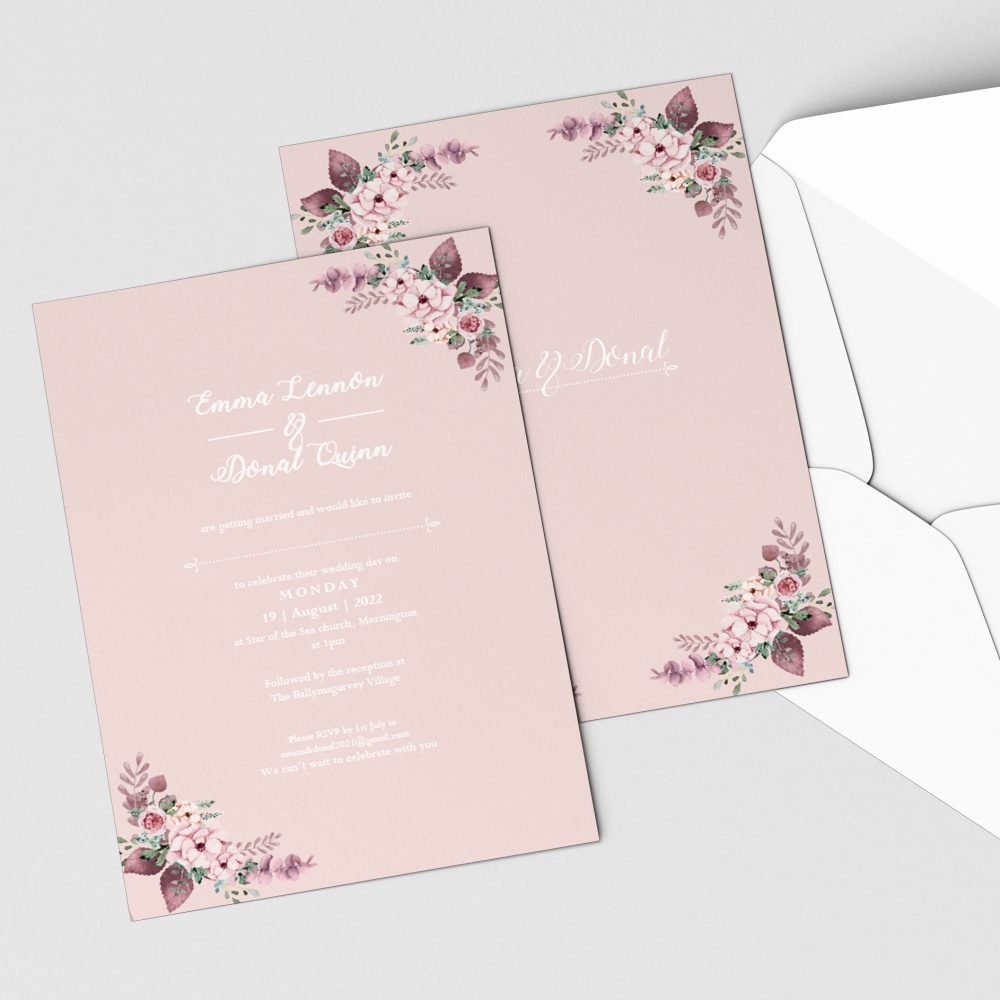 wedding invitations postcard blush flowers