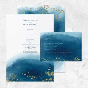 Laguna Shores wedding invite blue watercolour