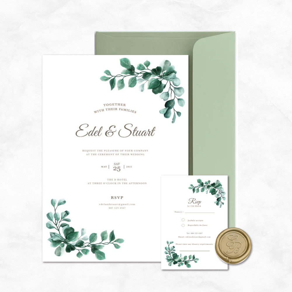 Eucalyptus Dew wedding invite
