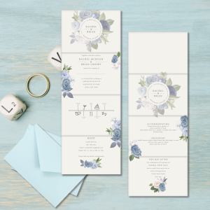 Pastel Blue Bouquet concertina wedding invitation