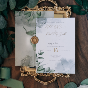 Botanical vellum invitation wax seal