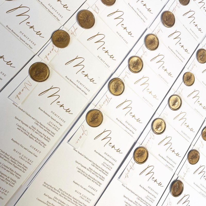 Named wedding menus wax seal
