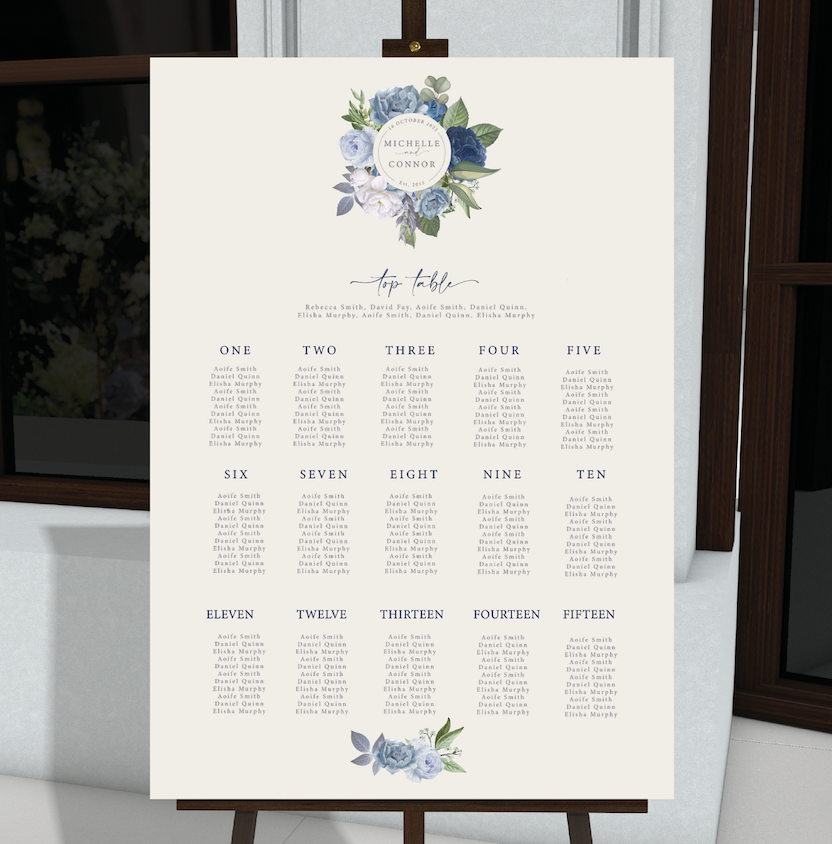 Blue bouquet table plan