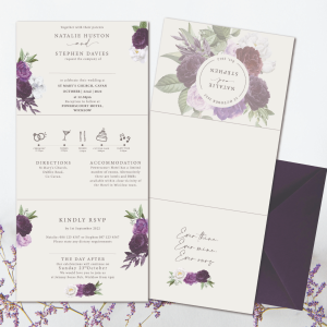lilac bouquet concertina wedding invitation
