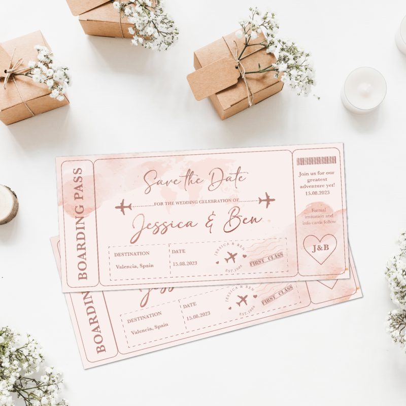 Boarding pass wedding save the date