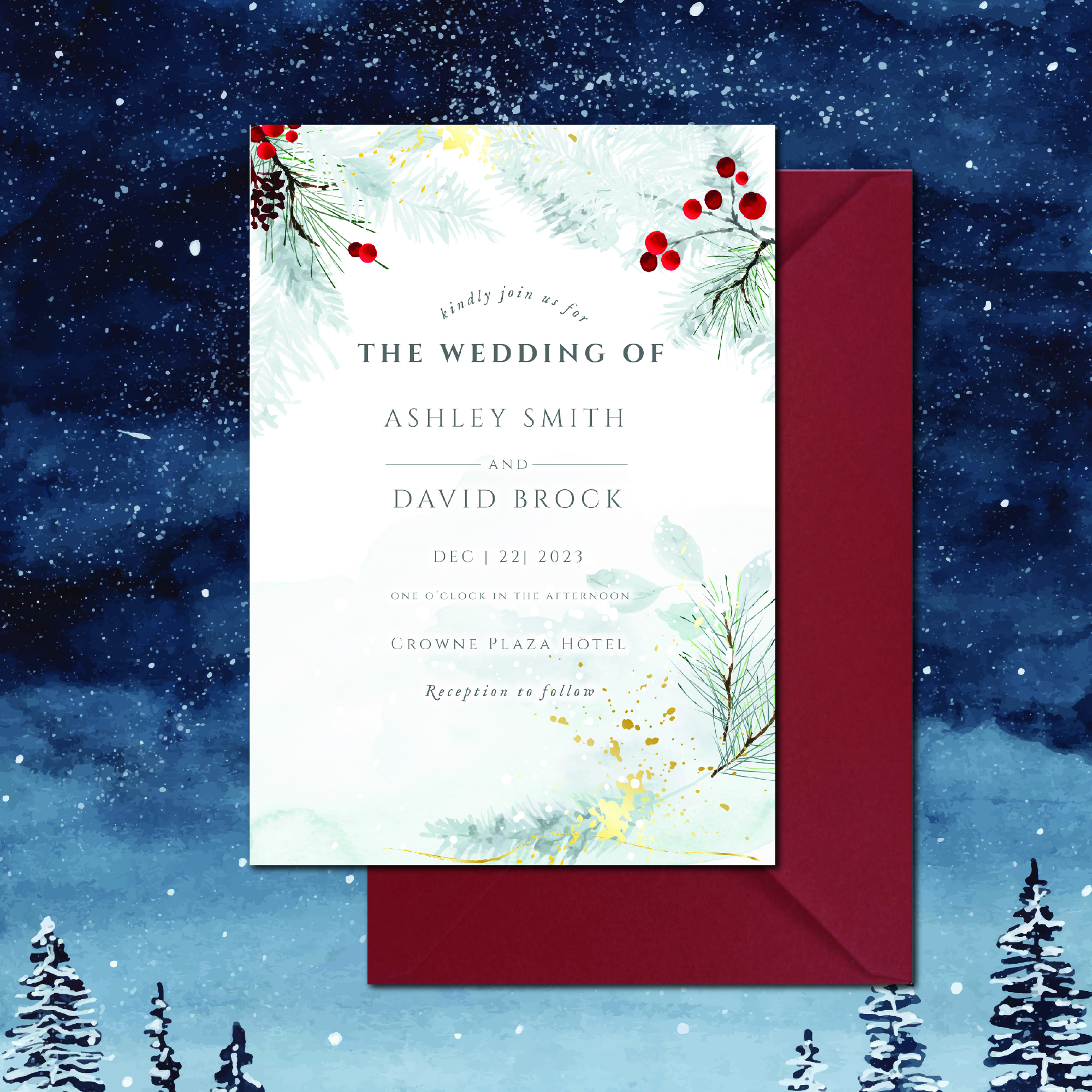 Frosted Finesse winter wedding invitation