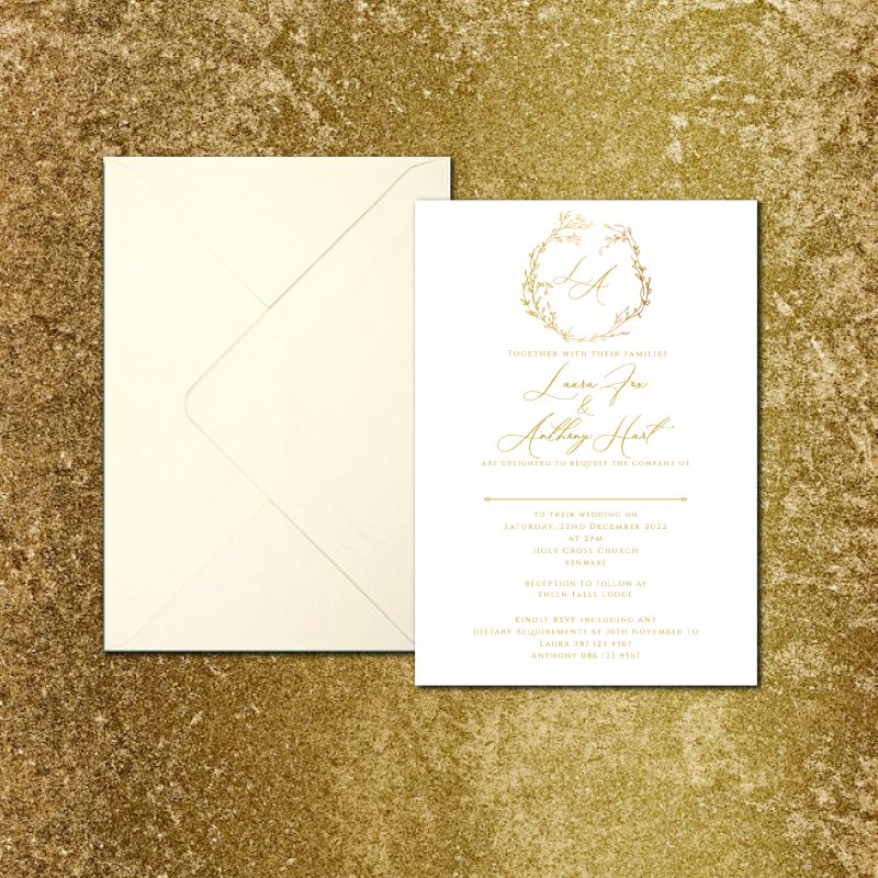 Gold vine wedding invitation A5 flat