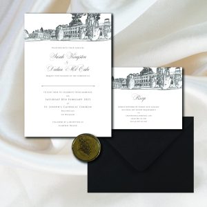 Carton House illustrated wedding invitation & rsvp