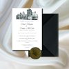 Clontarf Castle venue sketch wedding invite