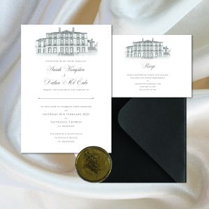 Faithlegg venue sketch wedding invite&rsvp