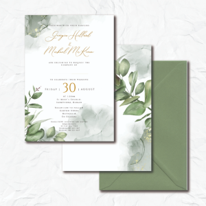 botanical sage green wedding invite