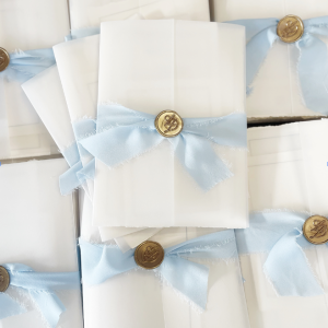 Venetian Blue wedding invitation vellum wax seal
