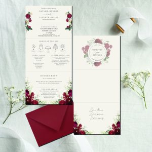 Burgundy concertina wedding invitation
