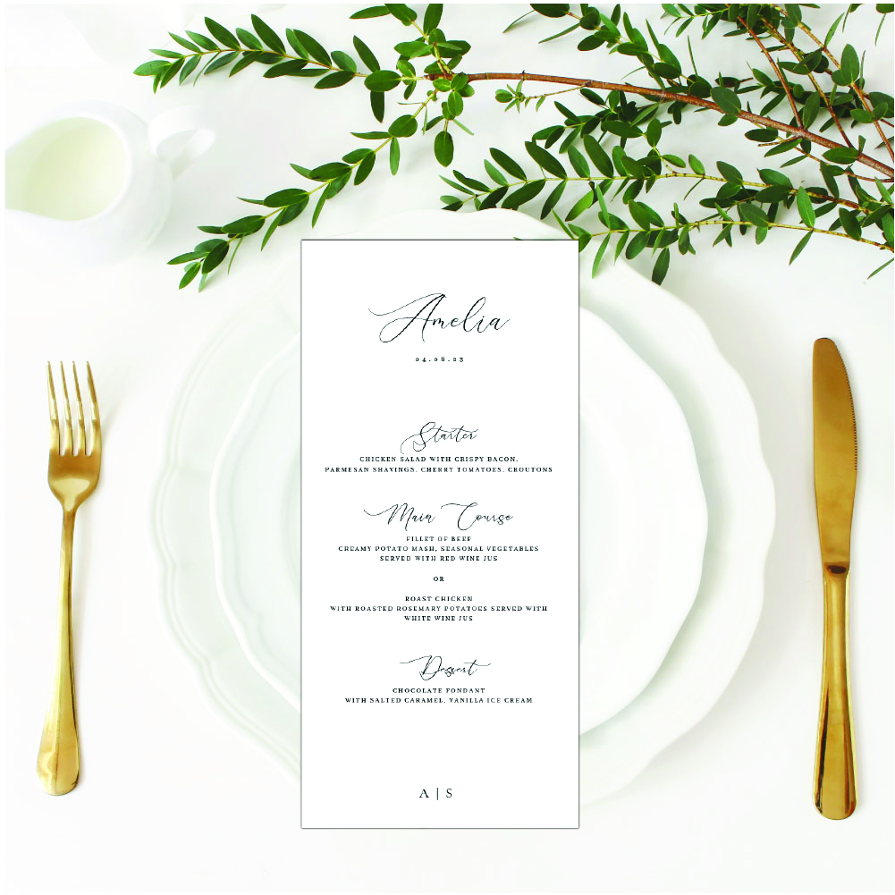 Classic individually named wedding menu