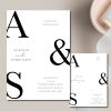monochrome initials wedding invitations with envelope