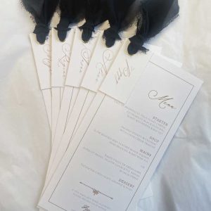 Name-tag-wedding-menu-with-eyelet-frayed-ribbon