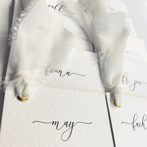 Hammered place cards with eyelets&chiffon