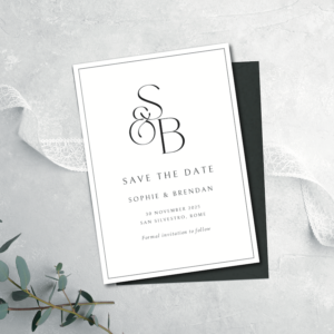Monochrome Initials wedding save the date black and white