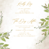 Green leafy wedding invitation with limestone background