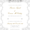 Fleur de lis wedding invitation Bridgerton style with venue sketch