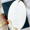 Oval invitation with vellum & crushed silk ribbon