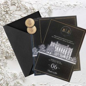 black and white venue sketch wax seal