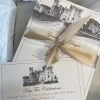 gold border wedding invitation venue sketch details card