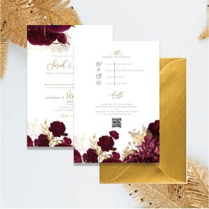 Burgundy & Gold flowers wedding invitation