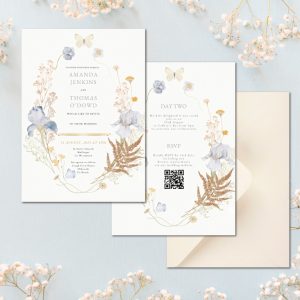 Blue and Gold Leaf wedding invitation