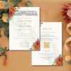 autumn flowers wedding invitation QR code