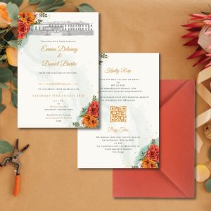 autumn flowers wedding invitation orange envelope