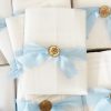 powder blue ribbon vellum wax seal wedding invitation