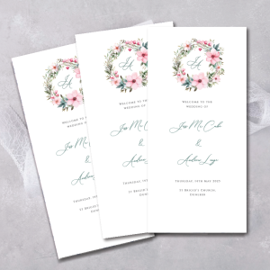 Pink Floral Wreath wedding ceremony trifold