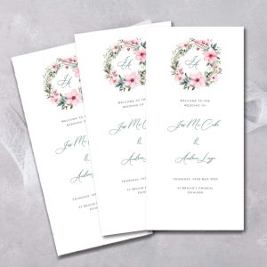 pink floral wreath wedding trifold