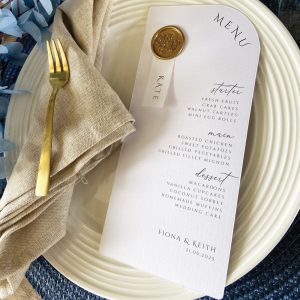 Personalised-die-cut-Wedding-Menus-wax-seal