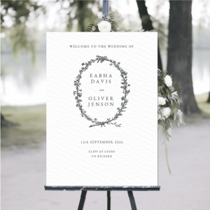 Vintage wreath venue sketch wedding welcome sign