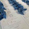the Warrington wedding invitation vintage blue ribbon and guest name tag