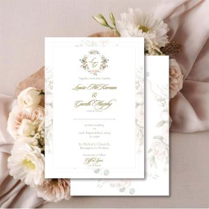 Pastel wreath wedding invite - soft pink green wreath