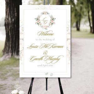 Pastel wreath welcome sign soft pink green floral