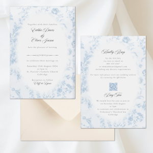 Soft Blue Floral Oval wedding invitation