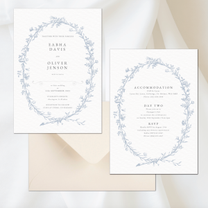 Blue Vintage Floral Wreath invitation