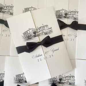 Manor gatefold black tie wedding invitation