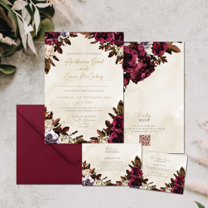 Crimson Bloom burgundy wedding invitation suite