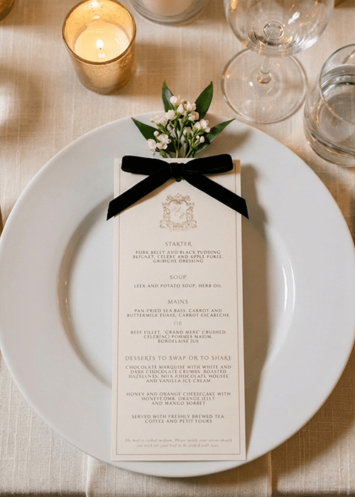 wedding menu black velvet ribbon bow.png wedding menu black velvet ribbon bow