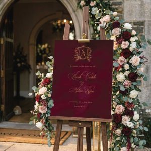 Burgundy-gold-crest-welcome-sign