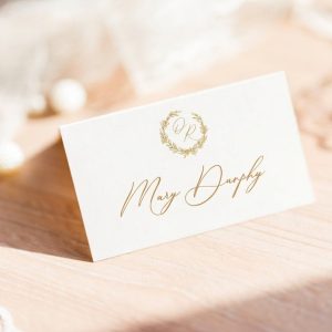 gold wreath wedding place card